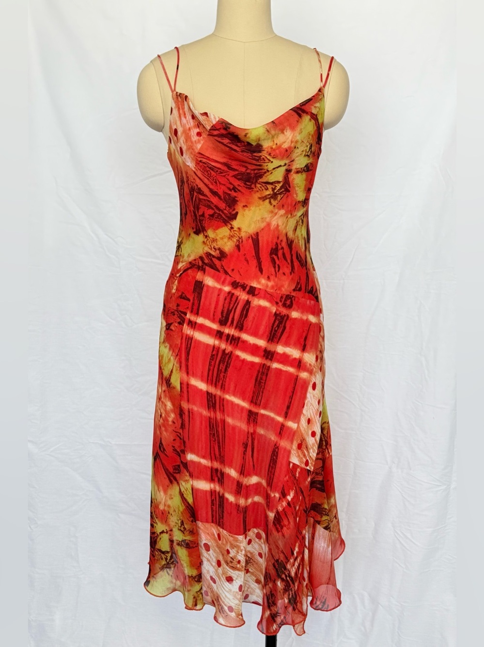 Y2K Cowl Neck Asymmetrical Hem Midi Dress